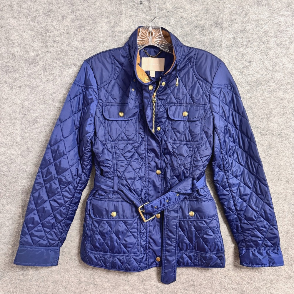 Banana Republic Jacket Womens Small Navy Quilted Belted Equestrian Buckles